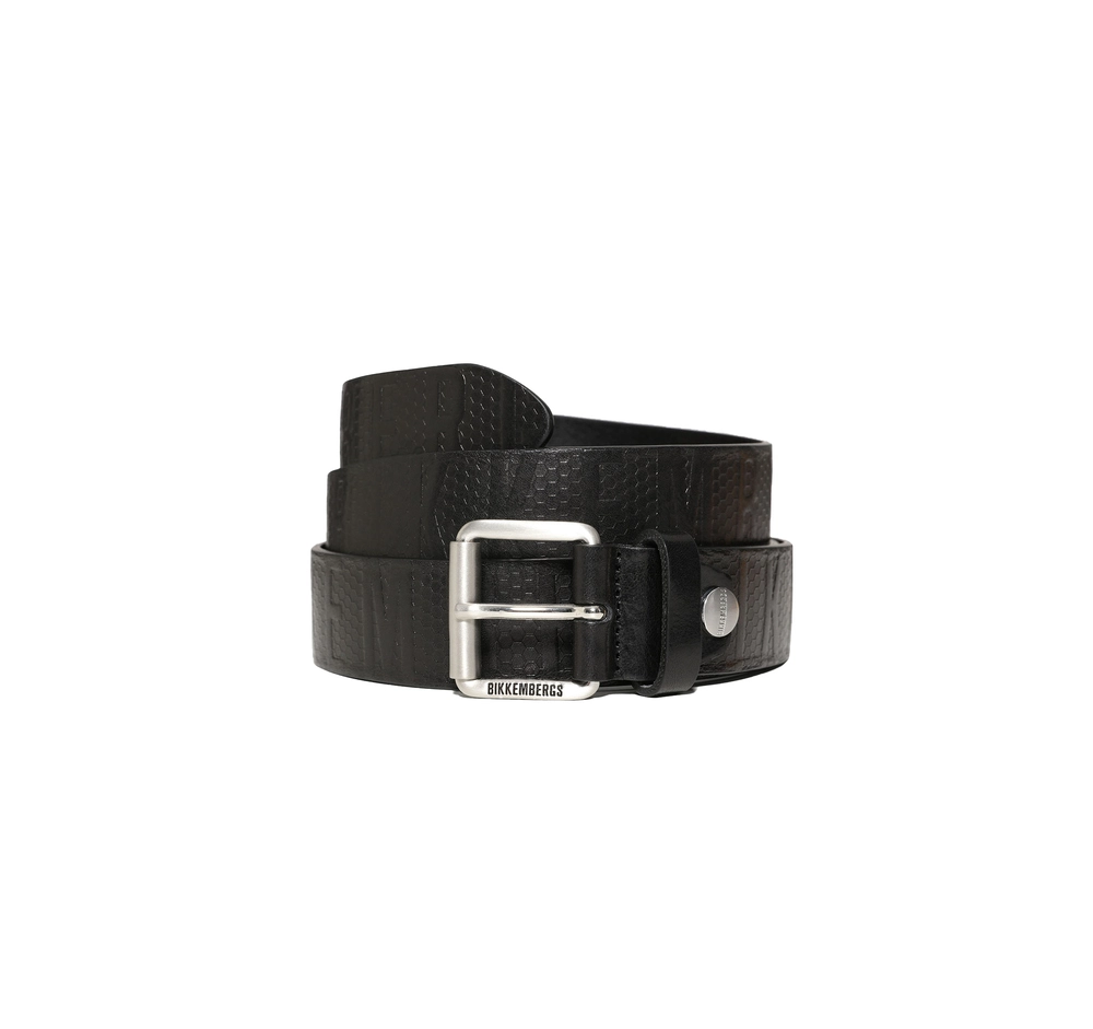 MEN'S LEATHER BELT WITH FABRIC EFFECT Черный Ремень Мужчинам