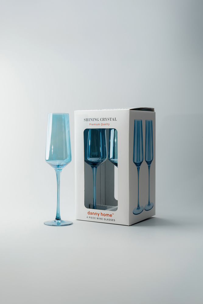 Комплект бокалов Светло-синий Бокалы Стеклянная посуда Для дома Фужеры для шампанского Бокалы и фужеры Посуда для напитков HoReCa